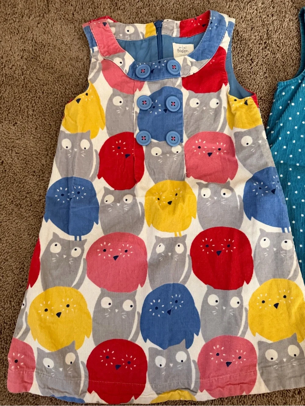 Mini Boden Teal Polka Dot Sleeveless Nightgown with Squirrel Applique pinnies!